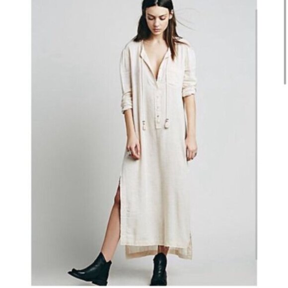 Free People Cream Buttoned Maxi Dress with Plunge Neckline - Picture 1 of 5